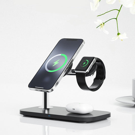 Chargeur Sans Fil 3-en-1 Magnétique – Charge Rapide pour Téléphone, Montre et Écouteurs